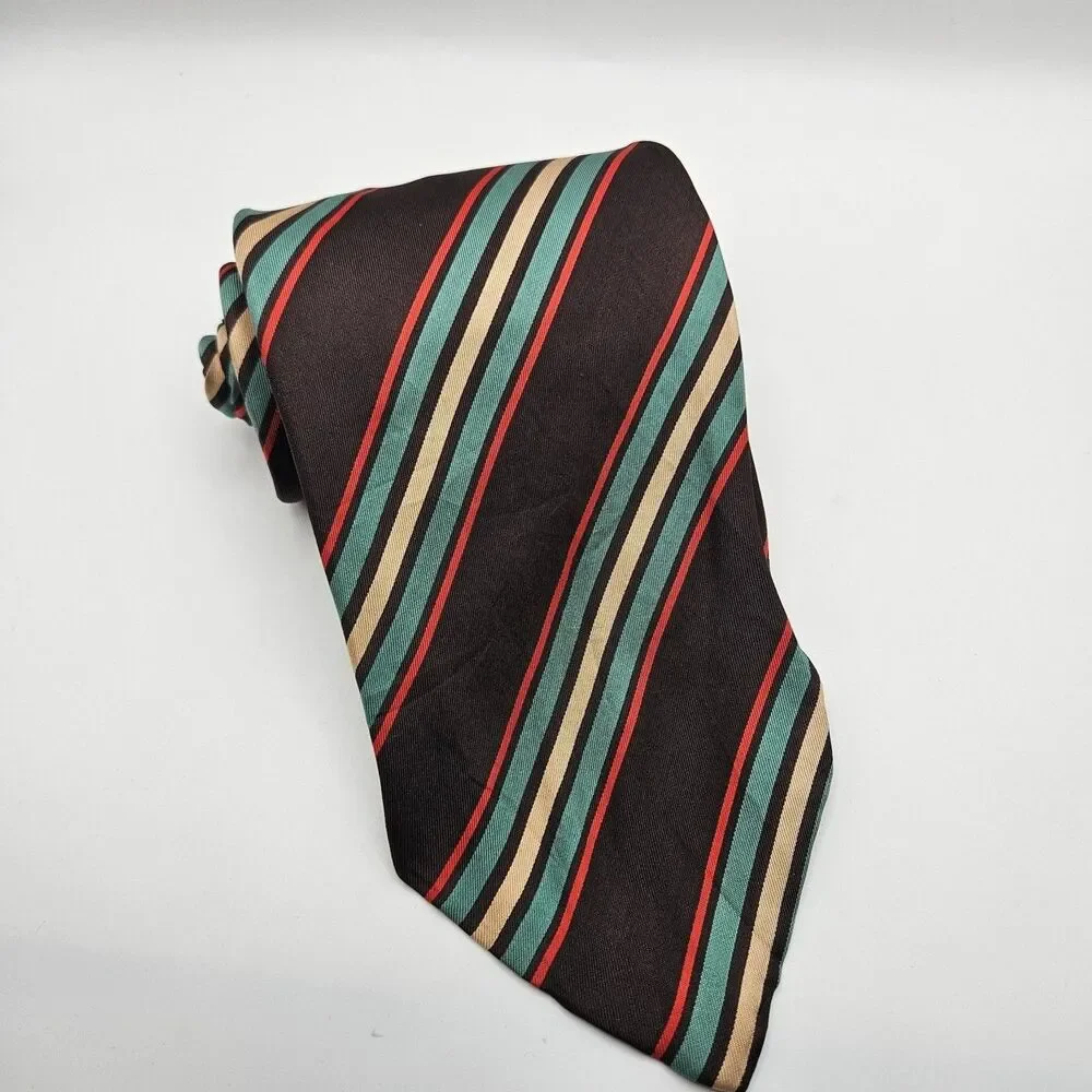 VTG Christian Dior Silk Brown Base Stripe Tie Old Money Designer 56.5x4 1/8